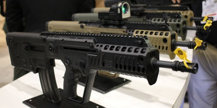 Pictured are the TAR or TAVOR series Bullpup styled rifles
