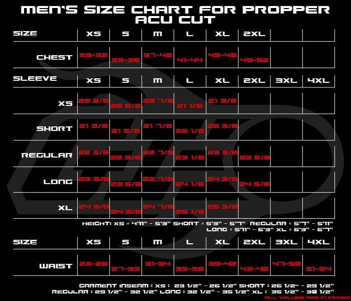Propper Bdu Size Chart