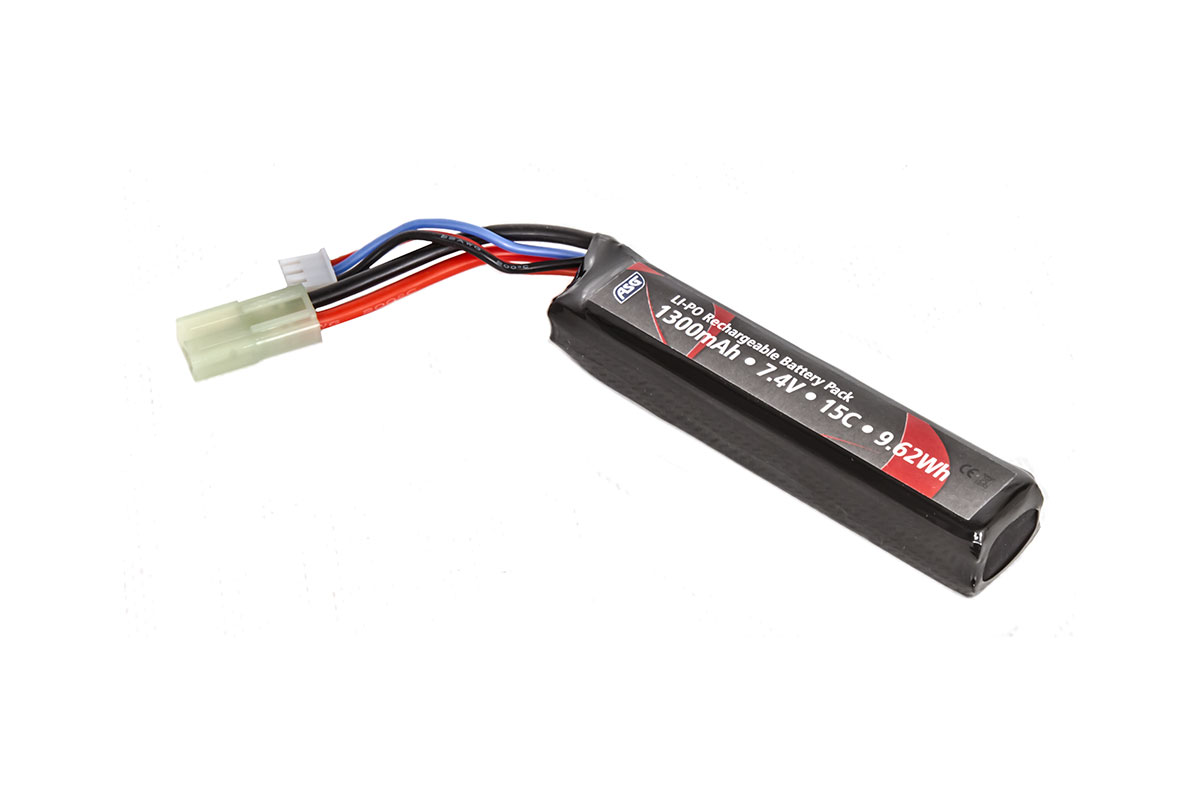 ASG Stock 7.4V 1300mAh 15C LiPO Tube Battery