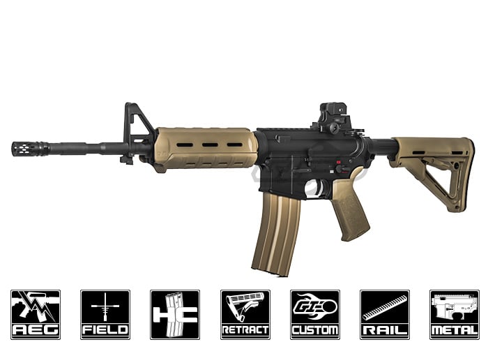 Classic Army MK16 9.5 Full Metal M4 ECS AEG Airsoft Gun Field Ready Combo  V1 (Tan/Black)