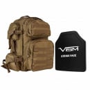 VISM Tactical Backpack with 10x12 LEVEL III+ Shooters Cut PE Hard Ballistic Plate (Tan)