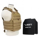 VISM 2924 Plate Carrier Vest with 2x 10X12 Shooters Cut Hard PE Ballistic Panels (Tan)