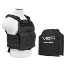 VISM 2924 Plate Carrier Vest with two 10X12 Shooters Cut Soft Ballistic Panels (Black)