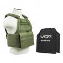 VISM 2924 Plate Carrier Vest with two 10X12 Shooters Cut Soft Ballistic Panels (Green)