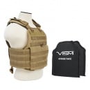 VISM 2924 Plate Carrier Vest with two 10X12 Shooters Cut Soft Ballistic Panels (Tan)