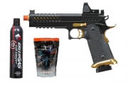 Lancer Tactical Knightshade Hi-Capa Gas Blowback Airsoft Pistol w/ Reflex Red Dot Sight Magazine Combo (Black & Gold)