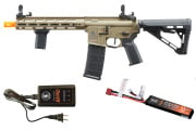 Lancer Tactical Gen 3 Hellion 10" M-LOK M4 AEG Airsoft Rifle w/ Delta Stock Lipo Battery/Charger Package (Tan)