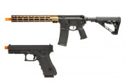 MGC4 MK2 Full Metal M4 AEG W/ ETU Airsoft Rifle & Elite Force Glock 17 Gen3 GBB Airsoft PIstol Combo (Black & Bronze)