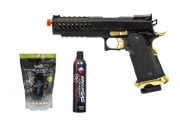 Gassed Up Player Package #9 ft. Lancer Tactical Knightshade 1911 Gas Blowback Airsoft Pistol (Black/Gold)