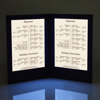 8-1/2" x 11" 2-Panel Folding LED Backlit Illuminated Menu Cover