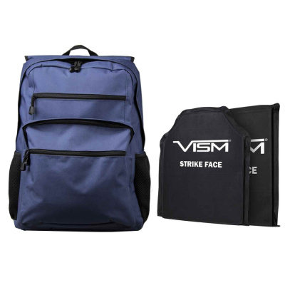 VISM Guardian Backpack With 10X12 Front and Back Level IIIA Ballistic Soft Panels ( Navy Blue )