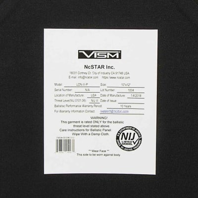 VISM NIJ Certified Level III 10X12 Ballistic Plate ( Shooters Cut )