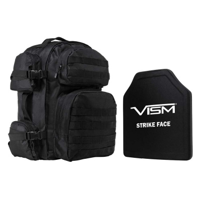 VISM Tactical Backpack with 10x12 LEVEL III+ Shooters Cut PE Hard Ballistic Plate ( Black )