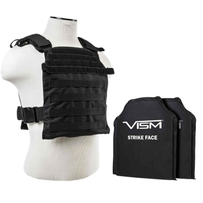 VISM Larger Fast Plate Carrier With 11"X14' Level IIIA Shooter's Cut Soft Ballistic Panels ( Black )