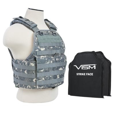 VISM 2924 Plate Carrier Vest with two 10X12 Shooters Cut Soft Ballistic Panels ( ACU )