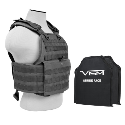 VISM 2924 Plate Carrier Vest with two 10X12 Shooters Cut Soft Ballistic Panels ( Urban Grey )