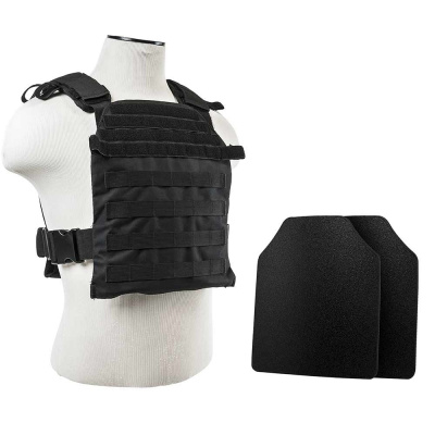 VISM Fast Plate Carrier With 10"X12' Level IIIA Shooter's Cut Hard Ballistic Plates ( Black )