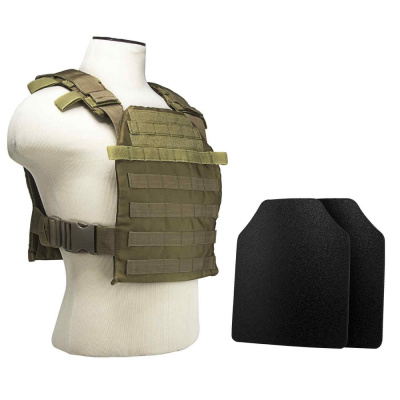 VISM Fast Plate Carrier With 10"X12' Level IIIA Shooter's Cut Hard Ballistic Plates ( Tan )