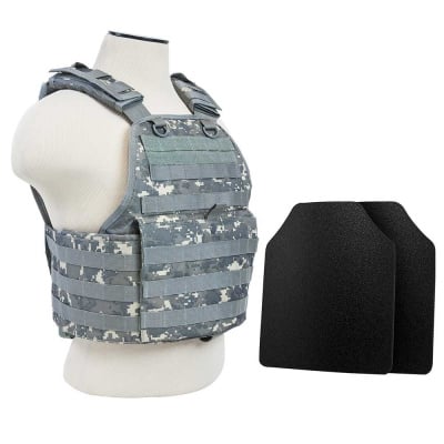 VISM Plate Carrier With 10"X12' Level IIIA Shooter's Cut Hard Ballistic Plates ( ACU )