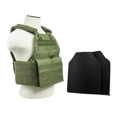 VISM Plate Carrier With 10"X12' Level IIIA Shooter's Cut Hard Ballistic Plates ( Green )