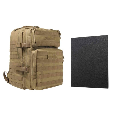 VISM Assault Backpack With 11"x14" Level IIIA Hard Ballistic Plate ( Tan )