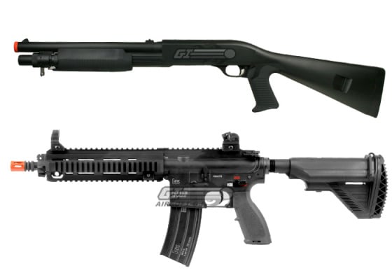 Elite Force HK 416C Carbine AEG Airsoft Gun & M3 Tri Shot Spring Shotgun Combo Pack ( Black )