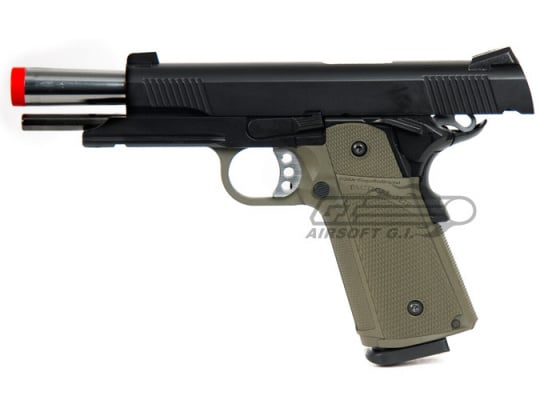 KJW KP05 M1911 Tactical GBB Airsoft Pistol w/ Silver Trigger (OD)