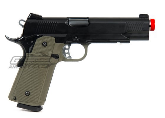 KJW KP05 M1911 Tactical GBB Airsoft Pistol w/ Silver Trigger (OD)