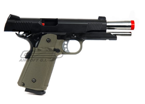 KJW KP05 M1911 Tactical GBB Airsoft Pistol w/ Silver Trigger (OD)