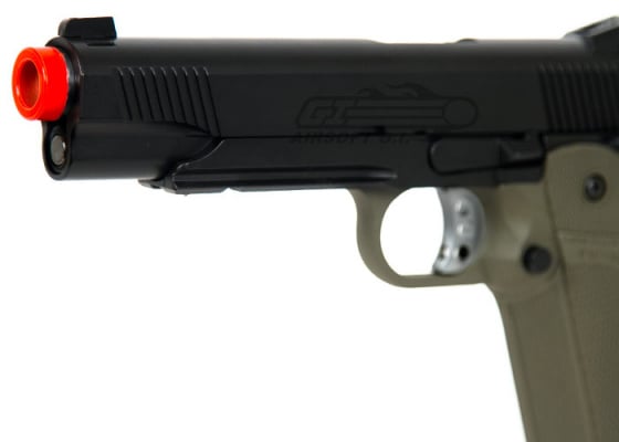 KJW KP05 M1911 Tactical GBB Airsoft Pistol w/ Silver Trigger (OD)