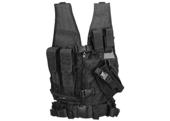 Lancer Tactical Nylon Youth Cross Draw Vest With Holster ( Black )