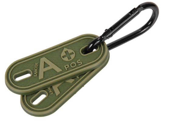 Lancer Tactical "A" Blood Type 2 pcs. Tags w/ Carabiner ( OD Green )