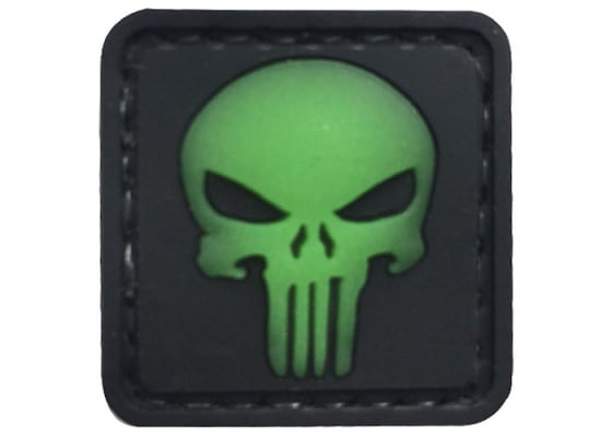 G-Force Punishing Skull Glow In The Dark PVC Morale Patch ( Black / Green )