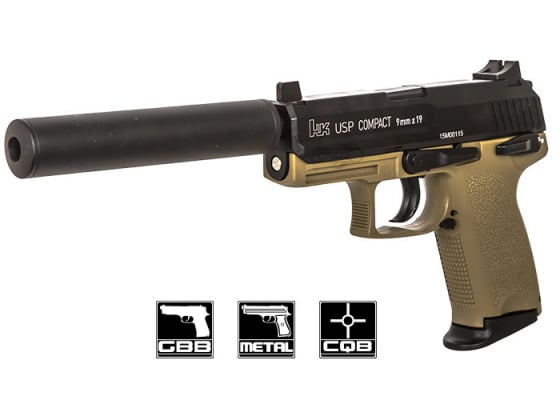 H&K USP Compact Tactical GBB Airsoft Pistol By KWA ( Tan )