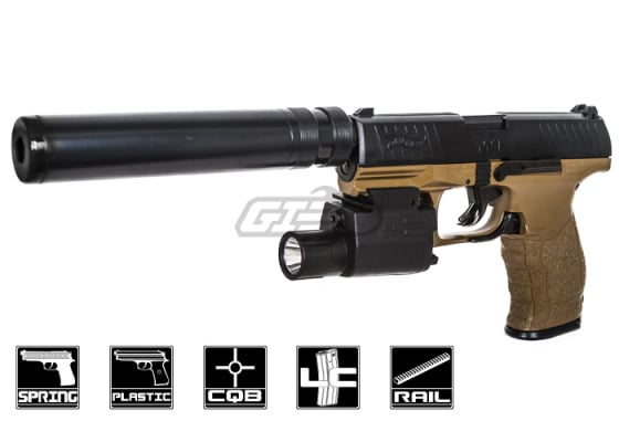 Elite Force Walther PPQ Spring Airsoft Pistol w/ Mock Suppressor ( Dark Earth / Black )