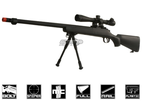 Bravo BV7 Bolt Action Sniper Airsoft Rifle - Bipod / Fluted Barrel Package ( Black  )