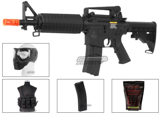 Lancer Tactical LT01B M4 Commando Carbine AEG Airsoft Gold Combo Rifle ( Black )