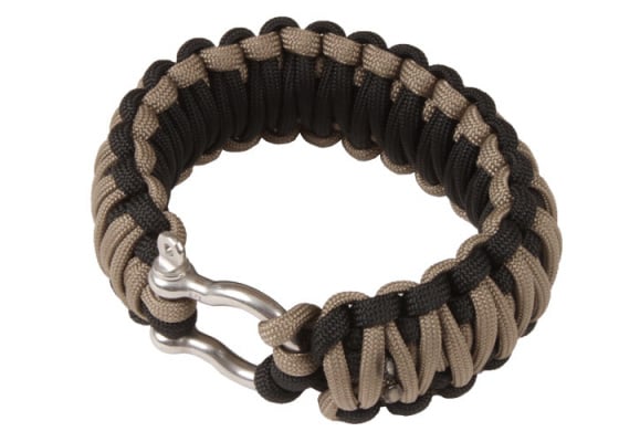 Saved By A Thread Double Cobra Paracord Bracelet w/ Shackle ( Black / Tan / 6" )