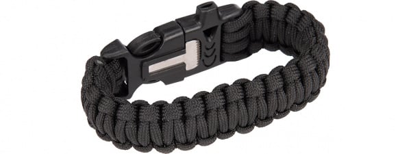 WST 7/8" Paracord Bracelet w/ Whistle and Flint Rod Buckle ( Black )