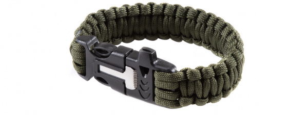 WoSport Multi-Function Survival Bracelet w/ Rope Cutting Tool, Whistle, and Fire Starter ( OD Green )