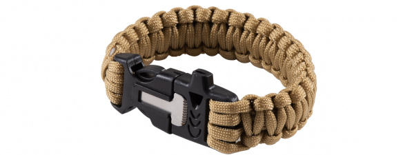 WoSport Multi-Function Survival Bracelet w/ Rope Cutting Tool, Whistle, and Fire Starter ( Tan )