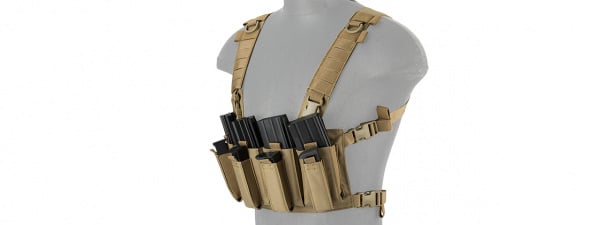 Lancer Tactical 1000D Nylon Quad M4 And Pistol Mag Chest Rig ( Tan )