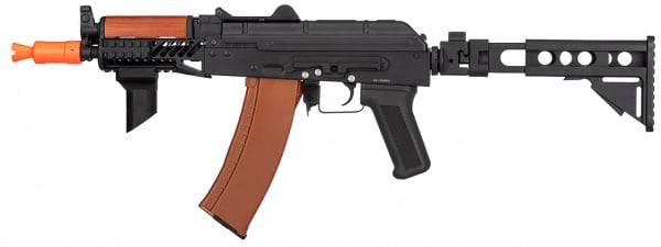 Double Bell AK74U AEG Airsoft Rifle With Retractable Folding Stock ( Black / Wood )