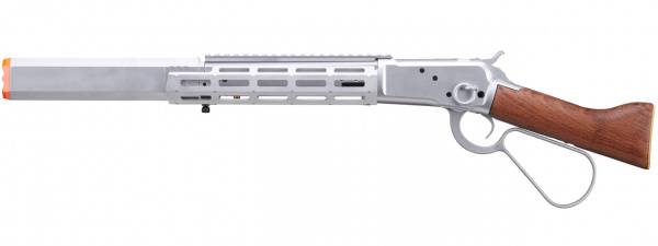 A&K M1873 "Mares Leg" Lever Action Airsoft Gas Rifle w/ M-LOK and Suppressor (Silver)