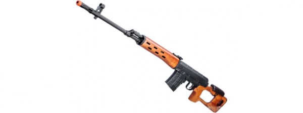 A&K SVD Dragunov Electric Airsoft Sniper Rifle w/ Fixed Sportsman Stock ( Black / Real Wood )