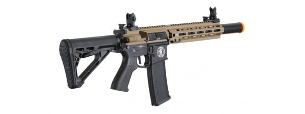 Lancer Tactical Blazer 10" M-LOK Proline Series M4 Airsoft Rifle with Delta Stock & Mock Suppressor (FDE & Black)