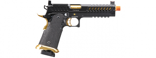 Lancer Tactical Knightshade Hi-Capa Gas Blowback Airsoft Pistol w/ Red Dot Mount (Black / Gold)