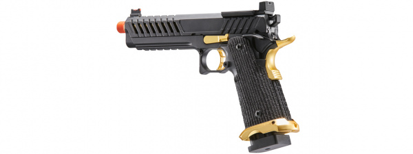 Lancer Tactical Knightshade Hi-Capa Gas Blowback Airsoft Pistol w/ Red Dot Mount (Black / Gold)