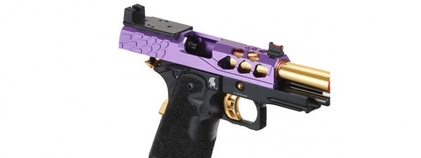 Lancer Tactical Stryk Hi-Capa 3.8 Gas Blowback Airsoft Pistol w/ Red Dot Mount (Black, Purple, & Gold)