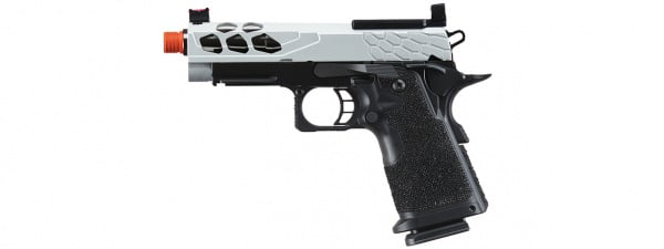 Lancer Tactical Stryk Hi-Capa 3.8 Gas Blowback Airsoft Pistol w/ Red Dot Mount (Black & Silver)